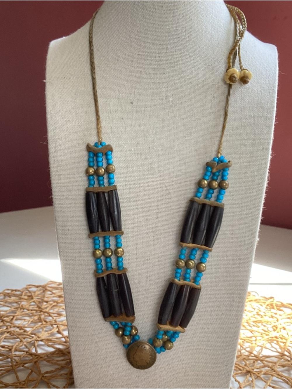 Western/Native American Turquoise and Brown Beaded Necklace